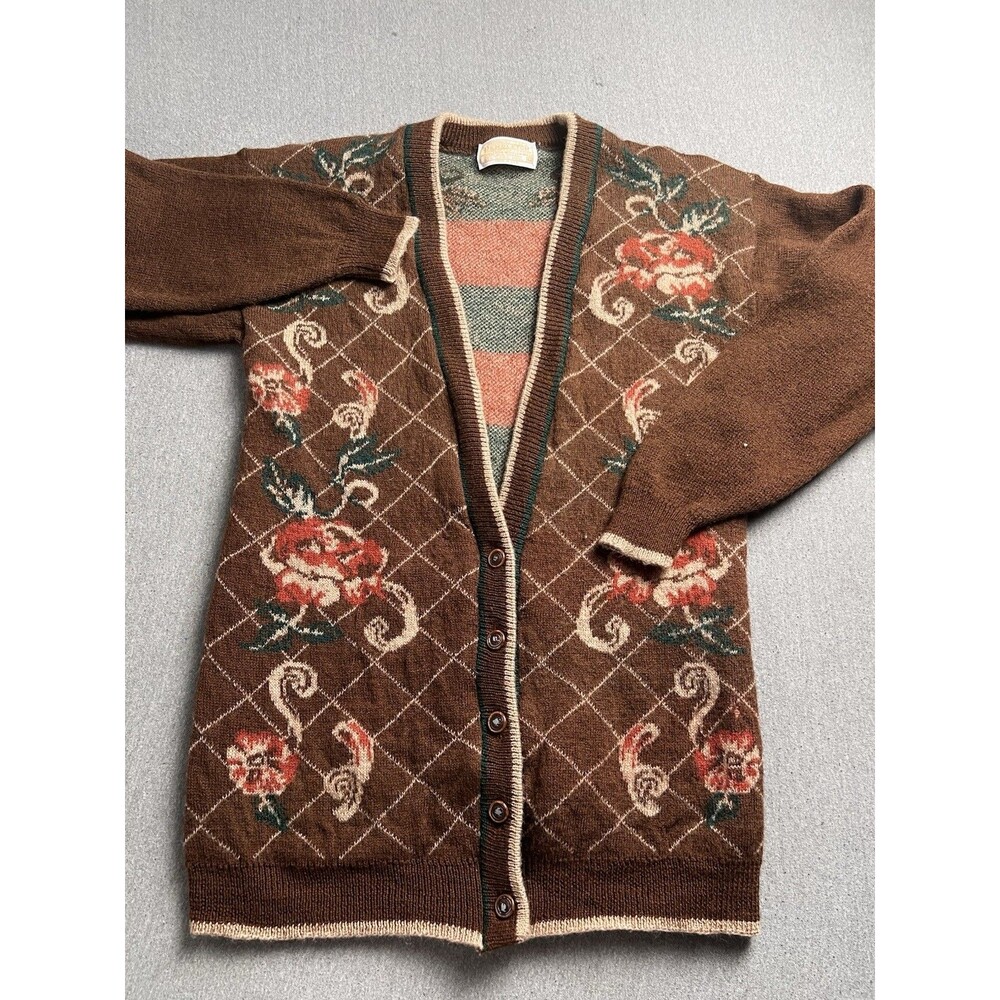 Pendleton Sweater Womens M Wool Cardigan Floral Roses USA Grandma Vintage